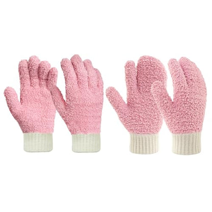 MIG4U Microfiber Dusting Gloves House Cleaning Glove for Blinds, Windows, Shutters, Furniture, and Car, Reusable Lint-Free Pink 2 Pairs S/M - color: Pink Mitten + Gloves