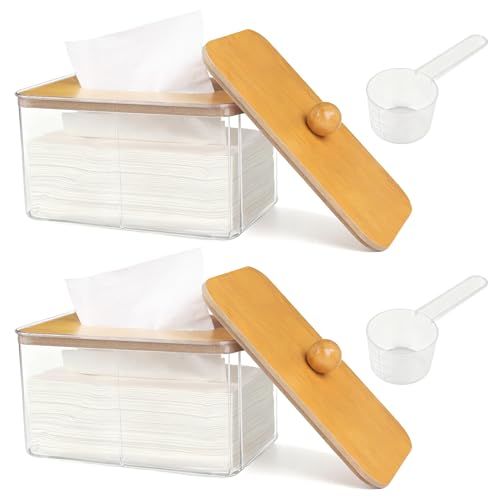 2Pack Dryer Sheet Holder with Bamboo Lid, Acrylic Dryer Sheets Container, Dryer Sheet Dispenser for Laundry Room, Clear