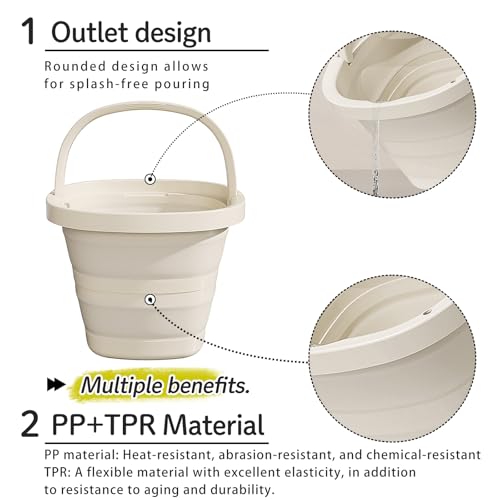 Folding Bucket, Water Bucket, 5L, 10L, Thick, Multi-Functional, Convenient, Foot Bath, Square, Stylish, Camping, Laundry, car wash, Foot Bath, Fishing (Beige-5L) - color: Beige-5l