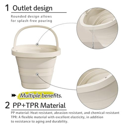 Folding Bucket, Water Bucket, 5L, 10L, Thick, Multi-Functional, Convenient, Foot Bath, Square, Stylish, Camping, Laundry, car wash, Foot Bath, Fishing (Beige*2) - color: Beige-10l*2