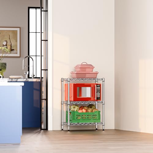 IZEUK 3-Tier Steel Storage Shelves, Heavy Duty Metal Shelf Wire Shelving Rack for Pantry, Kitchen, Living Room, or Office Organization (21.7" W x 11.8" D x 28.6" H, 750LBS, Chrome) - color: Chrome, size: 3 Tier, 11.8" D x 21.7" W x 28.6" H