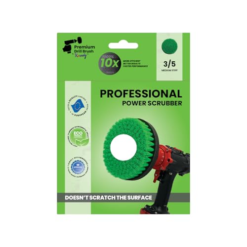 Premium Drill Brush Professional– 2in1 for Drill & Angle Grinder Medium-Stiff 6 in Green | Scratch-Free Kitchen Cleaning Brush for Ovens, Hobs, Worktops, Floor Tiles, Cupboard Doors, Cookware - color: Green