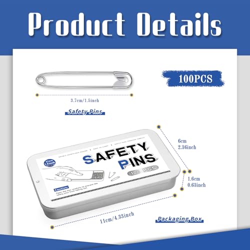 Jmuiiu 1.5 Inch/100Pcs Safety Pins, Steel Clothes Pins - size: 1.5 inch-100 pcs