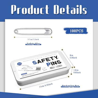 Jmuiiu 1.5 Inch/100Pcs Safety Pins, Steel Clothes Pins - size: 1.5 inch-100 pcs