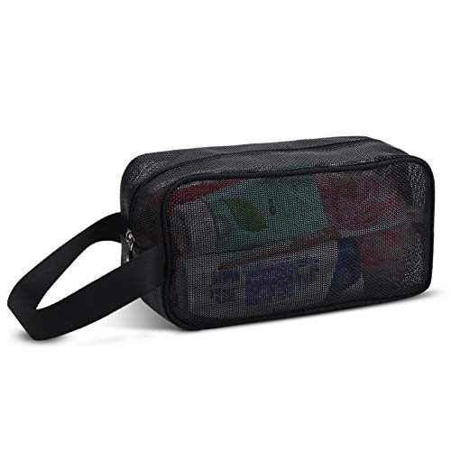 Moyad Mesh Shower Caddy Portable Toiletry Bag College Dorm Room Essentials for Girls Guys Gym Bag Camping Organizer Hanging Bathroom Mesh Bag, Black - size: Small
