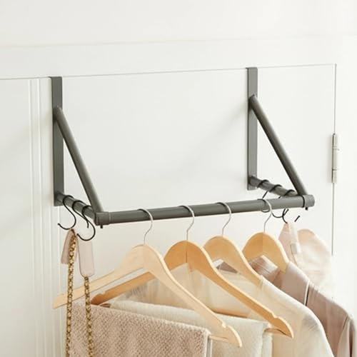 Over The Door Clothes Drying Rack, Dark Gray 6 Hooks Metal Hanger - color: Dark Gray