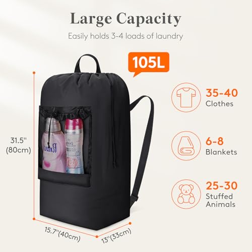 Lifewit Laundry Bag Backpack Travel, 105L, Black - color: Black, size: 105L