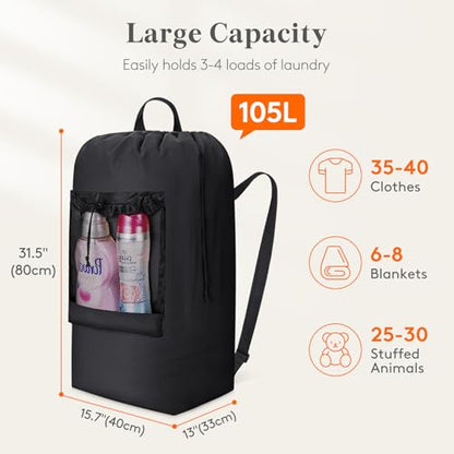 Lifewit Laundry Bag Backpack Travel, 105L, Black - color: Black, size: 105L