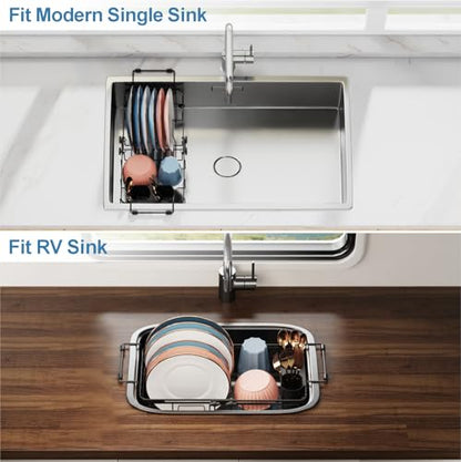 iSPECLE Small Sink Dish Drying Rack - 9.1" W Expandable for RV Apartment - color: Black, size: 9.1" W | Fits Sink 13" - 19" L