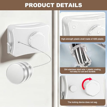 Retractable Clothesline for Indoor & Outdoor Use, White - color: White