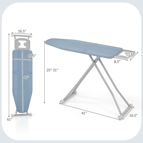 COSTWAY Foldable Ironing Board, 57" x 16.5" Heavy-Duty Ironing Stand w/ 7 Adjustable Heights, Iron Rest, Resistant Fabric, Sturdy Metal Legs, Compact & Space Saver Iron Table for Home, Laundry Room