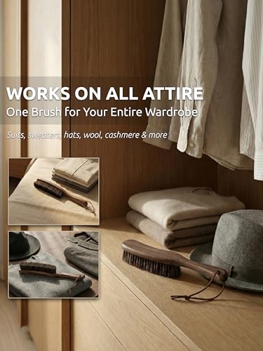 TAKAVU Horsehair Clothes Brush for Suits, Large Walnut Wood Handle - color: Walnut