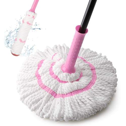 KeFanta Self Wringing Twist Mop, Microfiber Floor Mop with Wringer, 57 inch - color: Pink Twist Mop