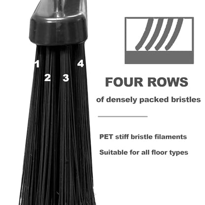 Four-Section Rod Long-Handled Broom,Heavy-Duty Broom, Angle Broom for Outdoor/Indoor（Black+Red） - color: Black+red