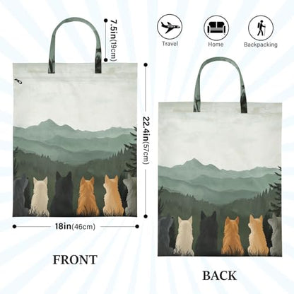 Travel Laundry Bags 2 PC Wet Dry Bag with Handle Dirty Clothes Organizer for Swimsuits Beach Camping Waterproof Washable Cute Wolves Back and Green Mountain - color: Cute Wolves Back and Green Mountain