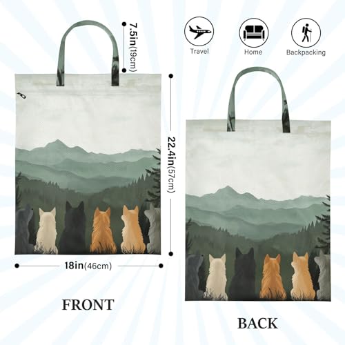 Travel Laundry Bags 2 PC Wet Dry Bag with Handle Dirty Clothes Organizer for Swimsuits Beach Camping Waterproof Washable Cute Wolves Back and Green Mountain - color: Cute Wolves Back and Green Mountain