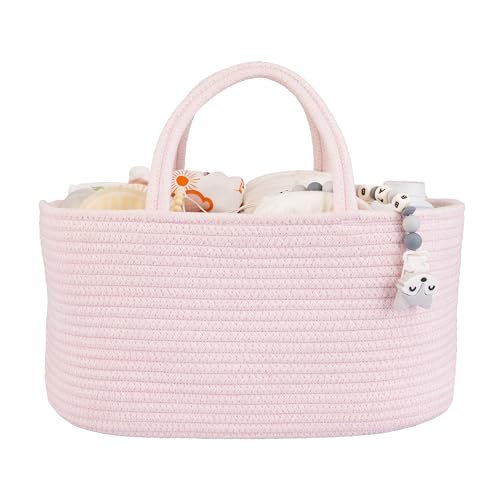 XUANGUO Large Pink Cotton Rope Baby Diaper Caddy Organizer Basket for Girls - color: Light pink, size: Large