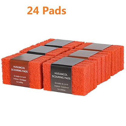 Griddle Cleaning Pads for Blackstone Flat Top, Non-Scratch Grill Scrub Pads, Bathroom Scrubbing Pads, Pool Scrub Brush, Shower Tile (22 Pads + Handle) (24 Pads)