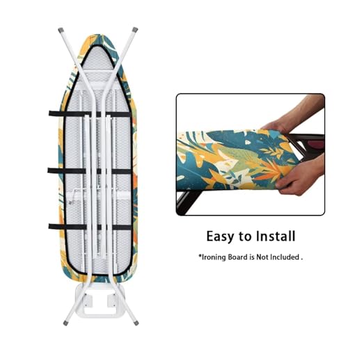 Cartoon Monstera Leaves Ironing Board Cover, Green Yellow Tropical Leaf Elastic Iron Board Cover with Standard Size, White Dust Cover Machine Washable - color: Cartoon Tropical Monstera Leaves