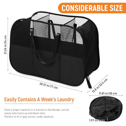 Collapsible Laundry Baskets with 3 Compartment, 150L Tear-proof Pop Up Hamper, Foldable Laundry Basket with Tote Handles, Dirty Clothes Hamper for Laundry, Bedroom, Bathroom, Dorm Black - style: 3 Compartments- Black