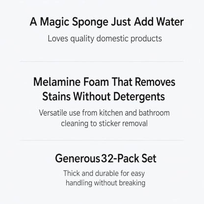 Made in Korea Magic Cleaning Sponge 32 Pack, Melamine Foam Cleaning Pads for Kitchen Bathroom Sink Wall Shoe Sole Stove Cleaning