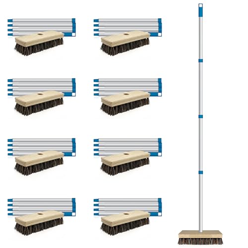 LOLA Deck Scrub Brush, 9" x 3.5" Head w/Palmyra & PVC Bristles for Outdoor Cleaning, Removes Dirt & Grime from Patios, Decks, Grout, 9 CT - color: Palmyra & Pvc Deck Broom -Steel Handle, size: 9 Pack