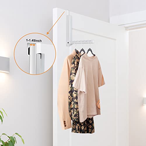 2PCS Over Door Hooks Hanger,Foldable Over Door Drying Laundry Hooks for Hanging Clothes 6 Groves Over Door Towel Racks for Clothes,Coat, Behind Back of Door Bathroom, Bag and Robe( Bright white)