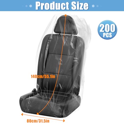 MYFAMIREA 200 PCS Disposable Car Seat Covers Clear Plastic Vehicle Seat Protector, Plastic Seat Covers Protector Universal Water Resistant and Stain Resistant for Cars Auto Truck Bus Airplane - color: Car Seat Covers, size: 200 PCS