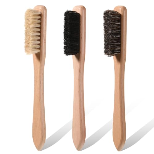 3 PCS Laundry Stain Brush, Natural Bristle Laundry Brush for Stains on Clothes, Portable Wood Handle Stain Remover Brushes for Clothes Shoes for Scrubbing Stains from Furniture Fabric Leather