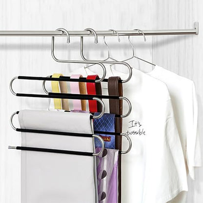 Pants Hangers Space Saving Clothes Hanger for Closet, 5 Layer - color: Pink+silver