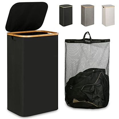 IEGrow Laundry Hamper with Lid,110L Laundry Basket with Mesh Bags,Black - color: Black, size: 110L