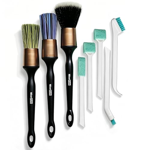 8PCS Car Detailing Brush Set, Mixed Bristles Soft Detail Brushes, Gold - color: Gold 8pcs Detailing Brush Set