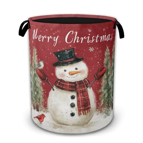 Snowman Bird Collapsible Laundry Basket,Merry Christmas Waterproof Oxford Cloth Hamper with Handles,Portable Storage Organizer for Laundry Room Bedroom - color: Snowman Bird,Merry Christmas