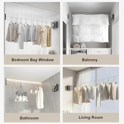 13.8ft(4.2M) Retractable Clothesline, Non-sag Clothesline, Indoor & Outdoor Heavy Duty Retractable Clothesline, Wall Mounted Stainless Steel Washing Line (Gray)