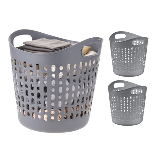 IRIS USA Plastic Laundry Hamper, 40L- 3 PK, Flexible, Ventilation, Gray - color: Gray, size: 40L - 3 Pack