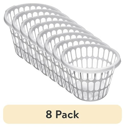 (8 pack) Adult 1-Bushel Round Laundry Basket, White