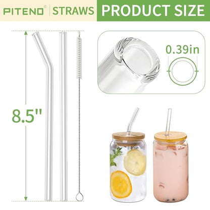 Piteno® 12Pcs Glass Straws with 4Pcs Brushes, Reusable Clear Glass Drinking Straws, 8.5''x10MM, Set of 6 Straight and 6 Bent with 4 Cleaning Brushes, Perfect for Smoothies, Milkshakes, Juice, Tea - color: Clear, size: 8.5"