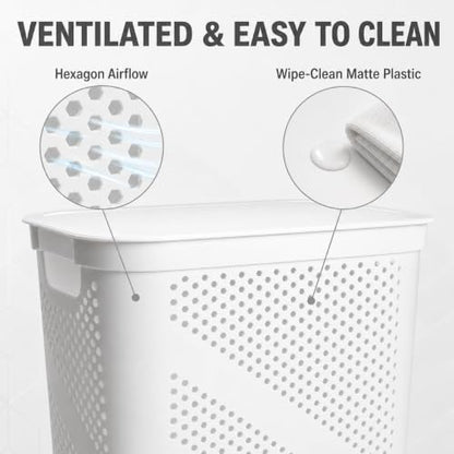 White Laundry Hamper with Hinged Lid, Rectangular 23.9 Inch - color: White 23.9 Inch