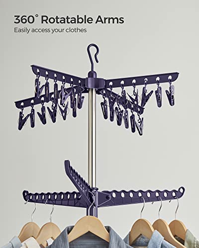 SONGMICS Clothes Drying Rack, 72.8-Inch Drying Rack, 3 Rotatable Arms - color: Blue + Silver, style: 2-Tier-Clip
