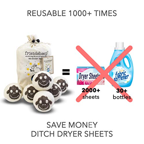 Friendsheep Wool Dryer Balls, Organic Reusable Fabric Softener Alternative for Laundry, Handmade, Fair Trade, Hypoallergenic, Eco-Friendly, Plastic-Free (6 Pack XL – Sheep Flock of Friends) - color: Flock of Friends, size: 1 Count (Pack of 6)