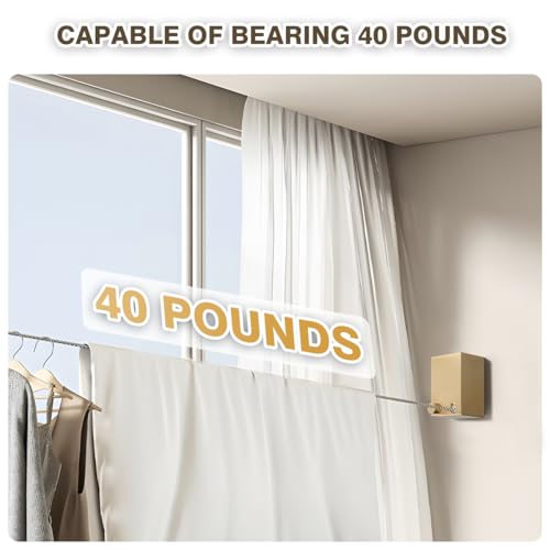 Retractable Clothesline, Retractable Clothesline Indoor, Laundry Line Retractable, Not Sagging, Suitable for Balconies, Courtyards, Laundry Rooms, RVs, Yachts, etc - color: Gold