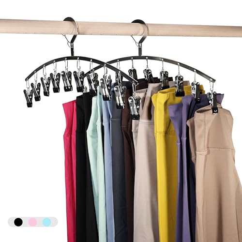 Legging Organizer for Closet,2 Pack Drying Rack with 20 Clips,Metal Yoga Pants Hangers,Windproof Clothes Hangers for Socks,Bras,Baby Clothes,Underwear-Space Saving,Indoor Outdoor Use (Black) - color: Black