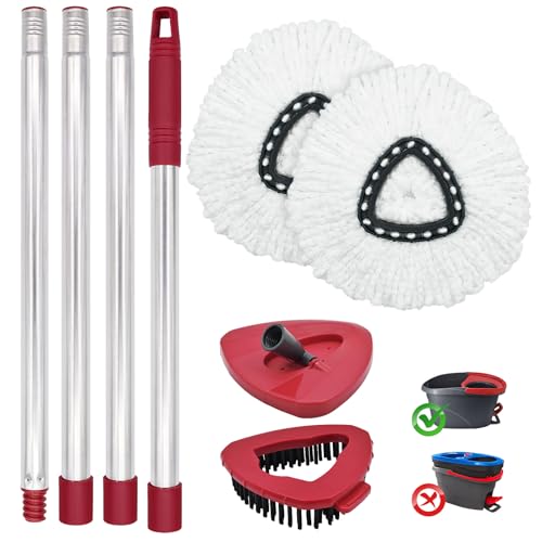 Mop Head Replacement, Base, Mop Handle for Ocedar EasyWring 1-Tank System, 2 Microfiber Mop Refills, Extendable Length 30-59" Mop Handle, Base and Scrubber for All Hard-surfaced Floor - color: White (1-tank) - 2 Heads, 1 Mop Handle, 1 Base, 1 Scrubber