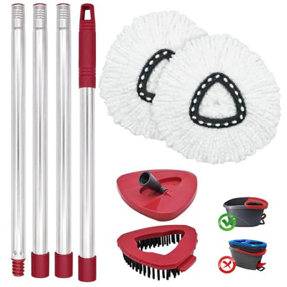 Mop Head Replacement, Base, Mop Handle for Ocedar EasyWring 1-Tank System, 2 Microfiber Mop Refills, Extendable Length 30-59" Mop Handle, Base and Scrubber for All Hard-surfaced Floor - color: White (1-tank) - 2 Heads, 1 Mop Handle, 1 Base, 1 Scrubber
