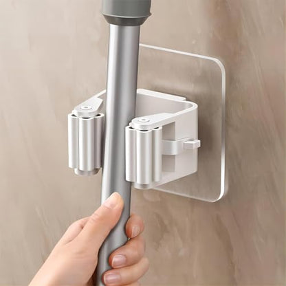 4Pcs Broom Holder Mop Hanger Wall Mount Hook Plastic Easy Install No-Drill Strong Adhesive Organizer - color: White, size: 4 Pcs