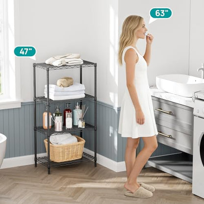 SINGAYE 4 Metal Shelves Wire Shelving Storage Shelf Adjustable Unit Pantry - color: Black, size: 4 Tier 14"Dx24"Wx48"H