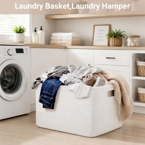 Large Laundry Basket/Hamper, 22"x17"x12", White - color: White, size: 75L