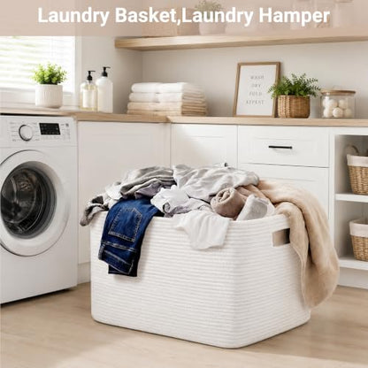 Large Laundry Basket/Hamper, 22"x17"x12", White - color: White, size: 75L