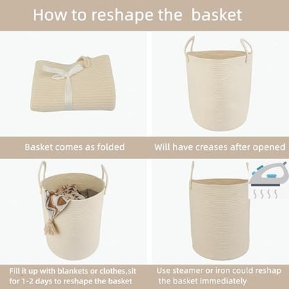 XUANGUO Cotton Rope Laundry Basket Hamper for Clothes, beige - color: beige, size: Regular