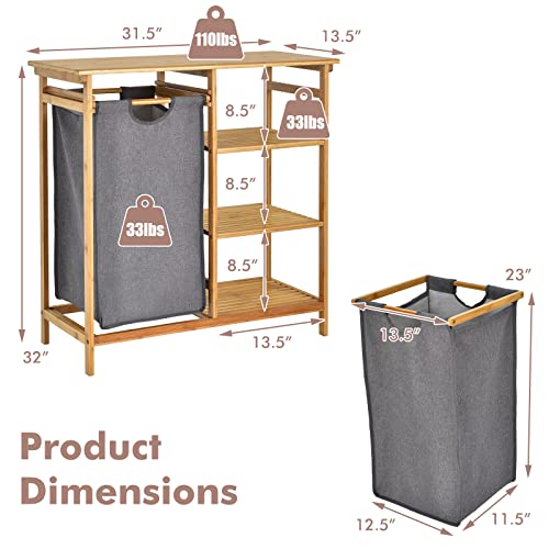 Giantex Bamboo Laundry Hamper Stand, Freestanding Laundry Organizer